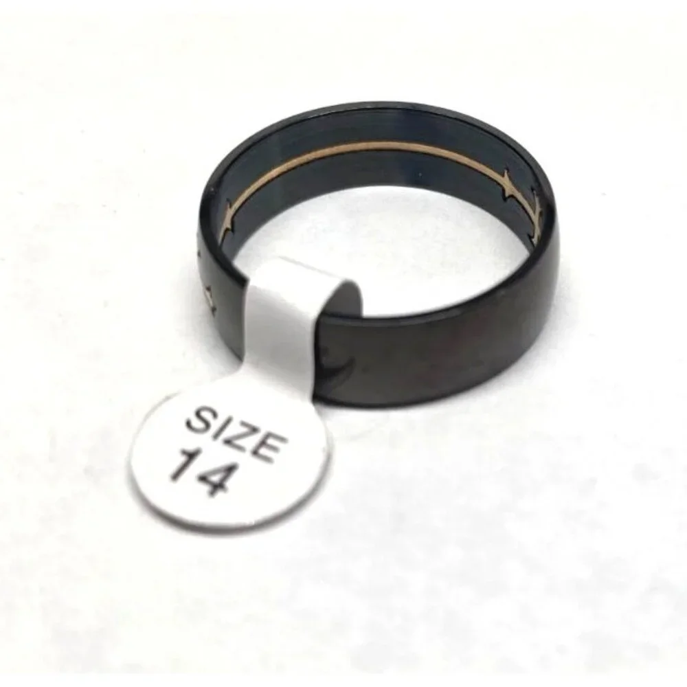 New Black Stainless Steel Ring Gold Tone Cross Inlay Size 14.5 Unisex Band Chris